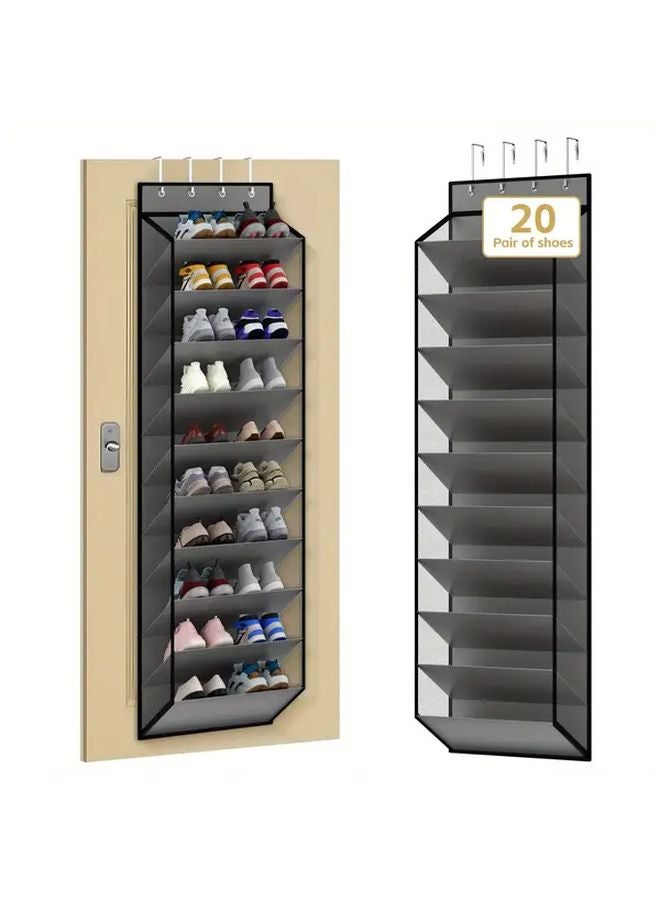 Hanging Shoe Organizer 20 Pair 10 Tier With 4 Metal Hooks Black Mesh Door Storage - Image 1